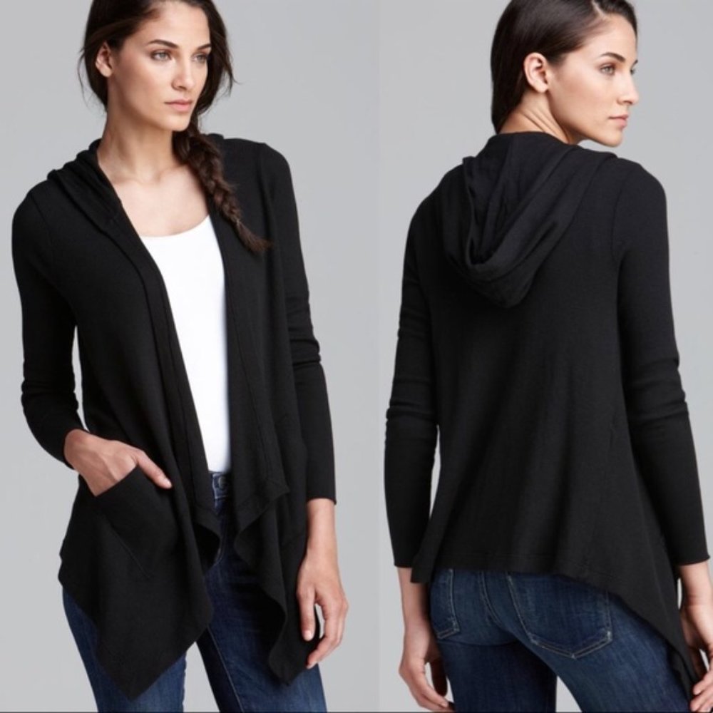 [Splendid] Black Waffle Knit Hooded Cardigan